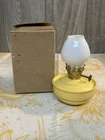 Vintage Savu Miniature Nursery Pixie Oil Lamp England Yellow Metal Milk Glass