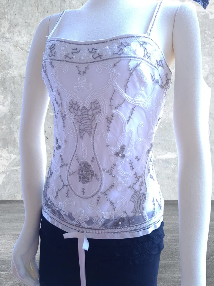 Robe SAGAIE PARIS Gatsby noire blanche perles de soie créateur français taille 1 UK 8 - Photo 4/4