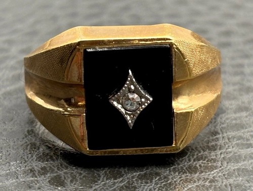 VTG Vargas 18k HGE Yellow Gold Plated Black Onyx Men's Ring Signet Size 11.5