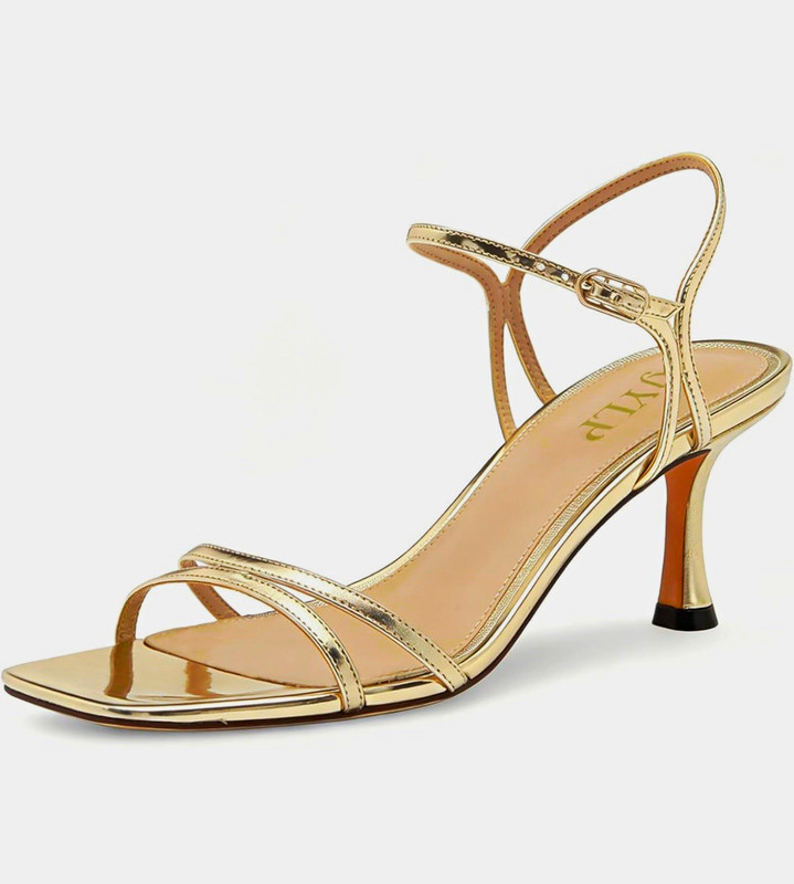 Athlefit Women’s Nude Leather Strappy Ankle Strap Square Toe Heels 9.5