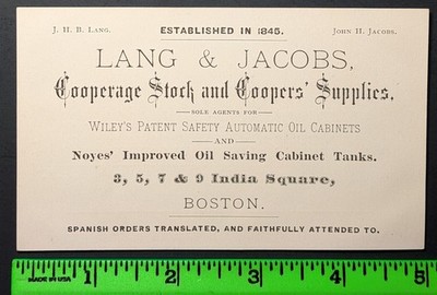 Vintage Lang & Jacobs Oil Cabinets Cooper Supplies Business Card