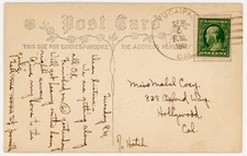 Yucaipa California 4-Bar Cancel 1911 to Hollywood on comic postcard