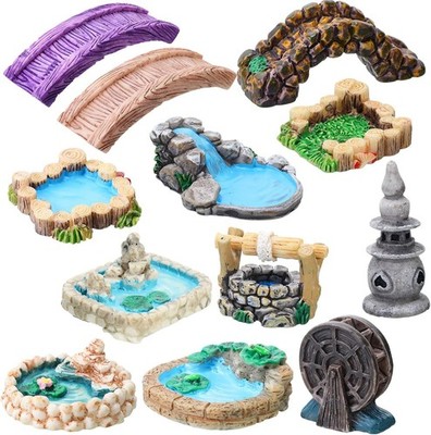 12 Pcs Garden Accessories Miniature Bridge Mini Lighthouse Water Well Bridge