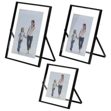 Black Metal Floating Picture Frames Set of 3 5x7, 4x6, 4x4   Double Glass