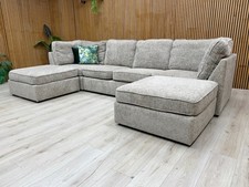 Furniture Village 'Emilia' Corner Sofa Stone Woven Fabric Solid Large U-Shaped