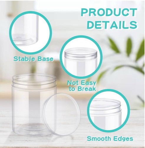 Irenare 24 Pcs 16 oz Clear Plastic Jars with Ribbed Lids Wide Mouth - Picture 6 of 6