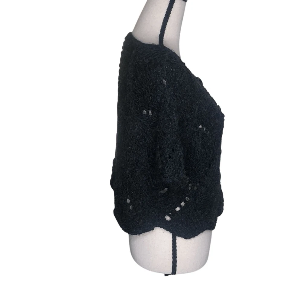 Mystree темно серый открытый трикотажа шерстяная смесь смешанные стежки укороченный свитер Sz M/L - Изображение 3 из 4