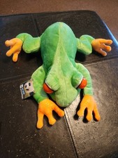Aurora World Inc. 13" Green Spotted Tree Frog Plush Orange Red Eyes - Preowned