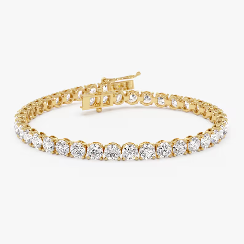 14K Yellow Gold Lab-Grown Round Diamond Tennis Bracelets Wedding Engagement Gift