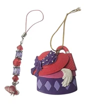 Red Hat Society Phone Charm/Zipper Pull 3" & Red Hat Ornament 2 1/2" Purple