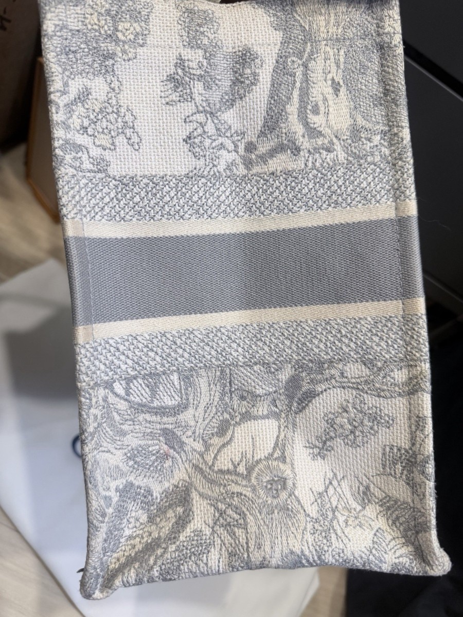 Christian Dior Medium Book Tote Gray Toile de Jouy Embroidered