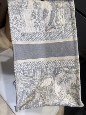 Christian Dior Medium Book Tote Gray Toile de Jouy Embroidered
