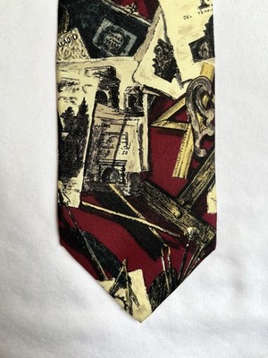 Vintage 90s Structure Men s Tie Burgundy Architect 100% Silk Italian Fabric