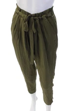 Ramy Brook Womens Silk High Rise Pleated Slim Leg Pants Green Size Small