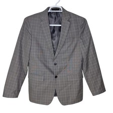 Banana Republic Men's 40R Blazer 2 Button Gray Slim Fit Plaid Cotton Blend EUC