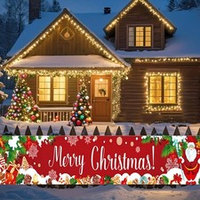 Merry Christmas Banner 120 x20 In Red Yard Sign Banners Flag Large with Xmas