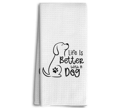 Life Kitchen Dish Towels 16x24 Inches, Funny Dog Decorative Absorbent Hand Te...