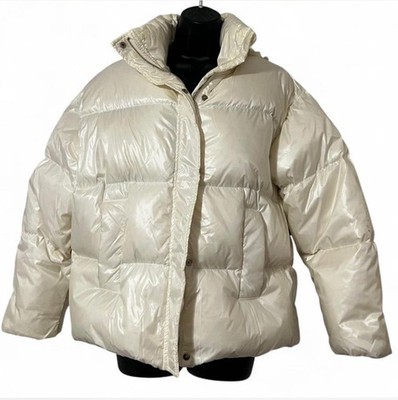 Miu Miu Down Puffer Jacket Ivory Pink Logo Size 36