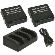 Replacement for GoPro HERO4 Silver Battery 2-Pack, 1160mAh and Triple Charger