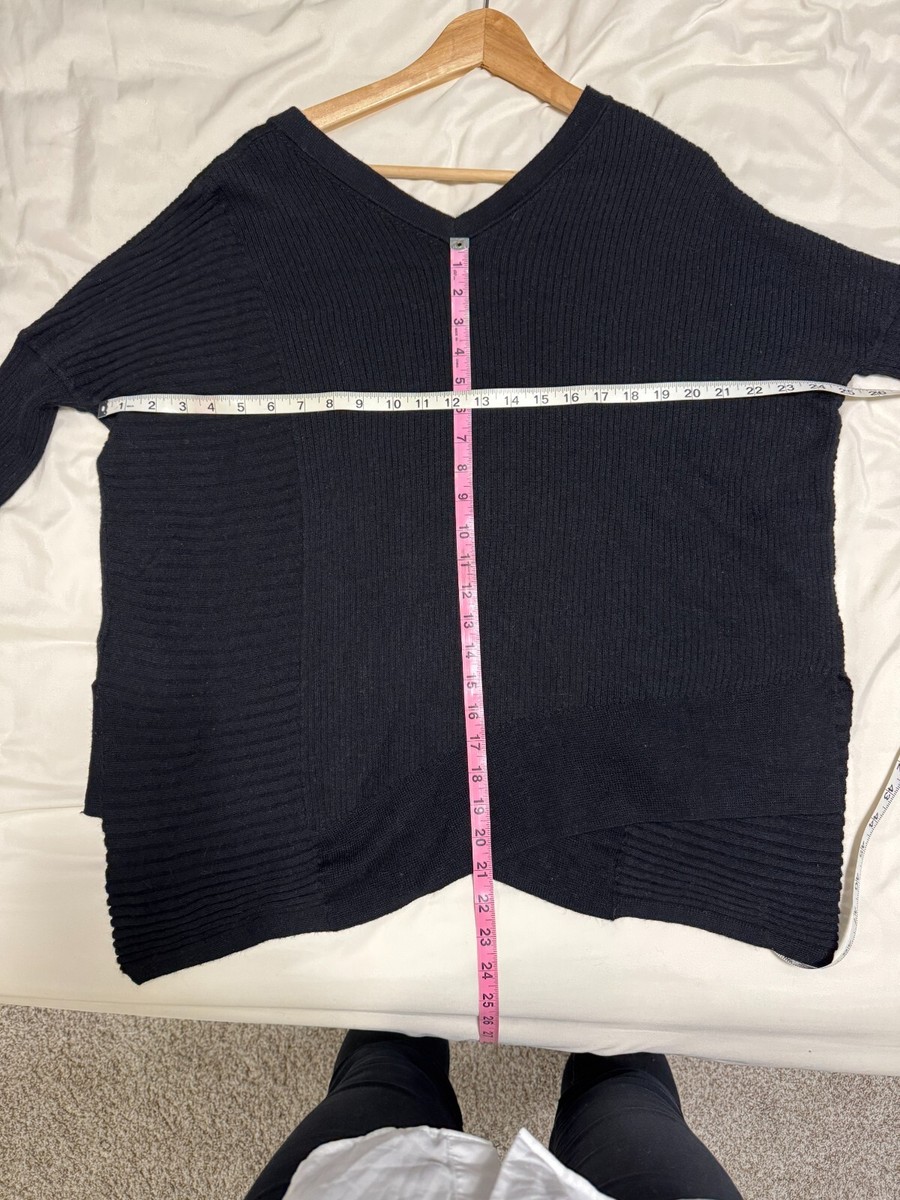 AllSaints Keld Olivo V Neck Ribbed Sweater Italian Yarn, Size M, Oversized, Blac View 5