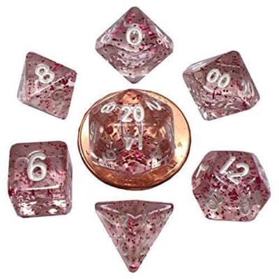 MDG Mini Polyhedral Ethereal Light Purple 7-Die Set D&D RPG D20 D6 D10 D4 Tube