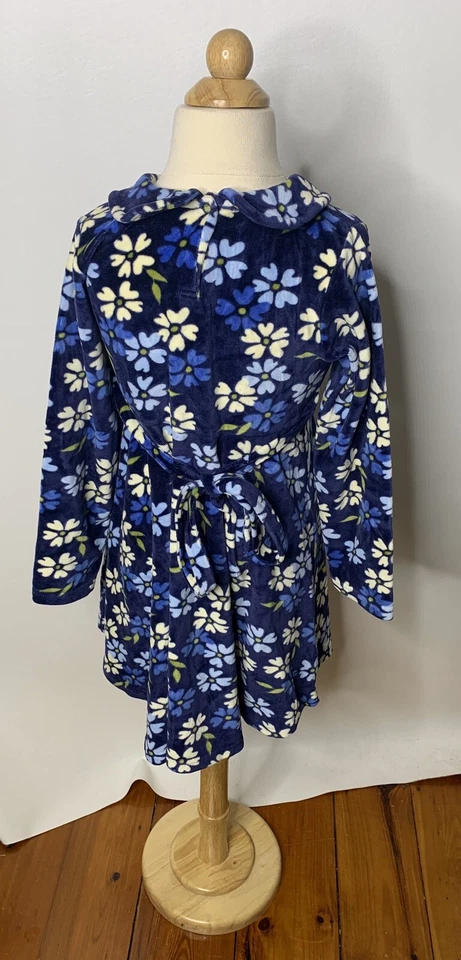 Rugged Bear Girls Blue Floral Long Sleeve Velour Dress Sz 8 - Image 2 of 4