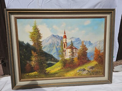Original oil painting on canvas with frame by J.Zetlmeist from 2005- Alps