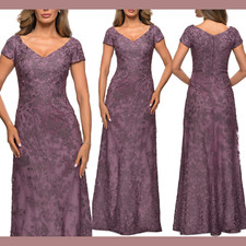 NWT La Femme  2  Embellished Lace Gown "27915" in Dusty Lilac Purple J118
