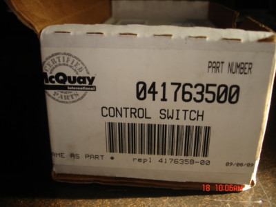 McQuay (Ranco) Control switch, P/N 041763500 NEW in packaging