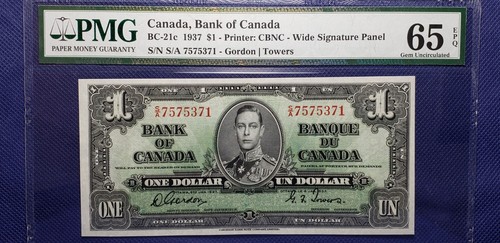 Lot of 3 notes Bank of Canada 1937 BC-21c $1 Gordon-Towers Prefix S/A PMG 65 EPQ - Picture 3 of 8