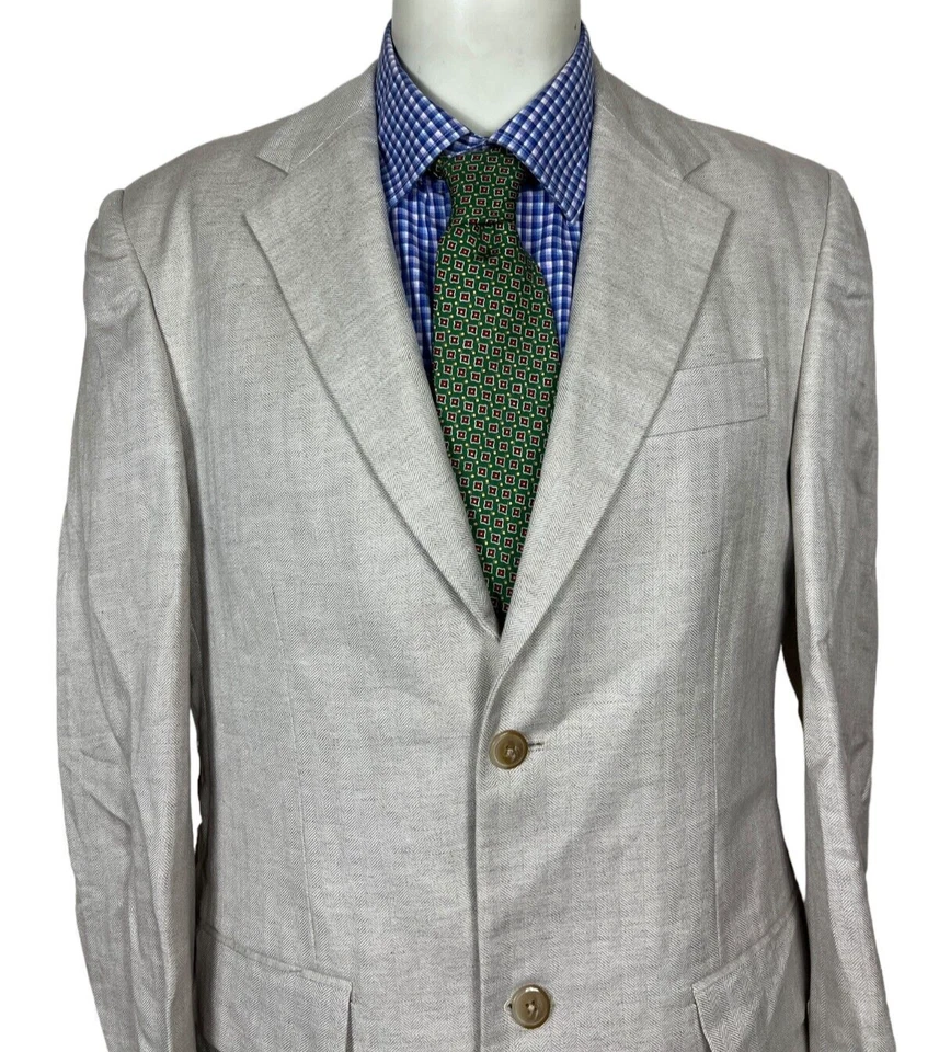 Cubavera Sport пальто куртка слоновой кости елочка льняной смеси 2 кнопки мужской 42R. - Изображение 4 из 4