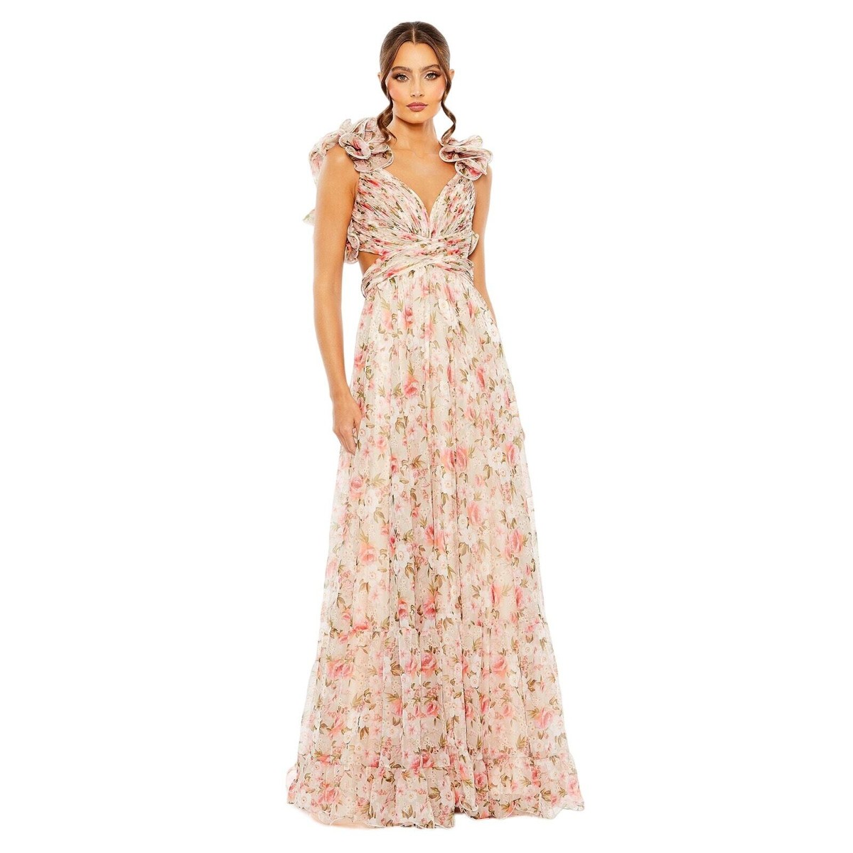 Mac Duggal 68519 Long Formal Chiffon Floral Dress Floral Multicolor Size 6  NWT | eBay