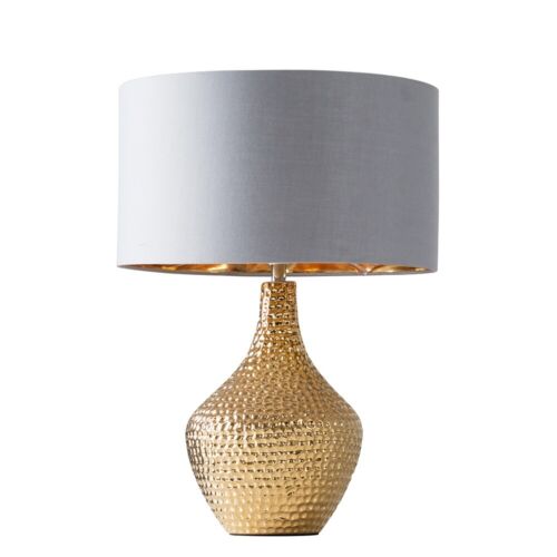 Gold Hammered LED Table Lamp Large Living Room Lounge Light Fabric Shade & Bulb - Picture 1 of 7