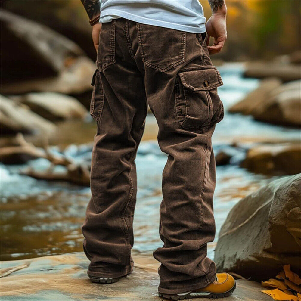 Men Casual Corduroy Pants Workout Baggy Sweatpant Retro Outdoor