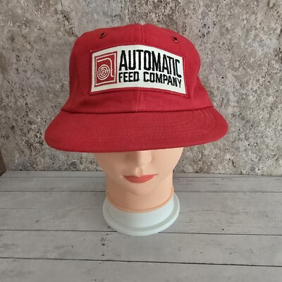 Vintage Automatic Feed Company Machinery Red Snapback Adjustable Hat (No Foam)