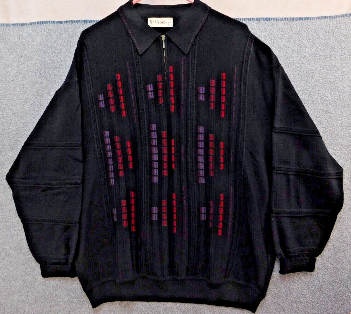 Vintage St. Croix 1/4 Zip Sweater Sz XL Wool 3D Knit Dad Sweater 
