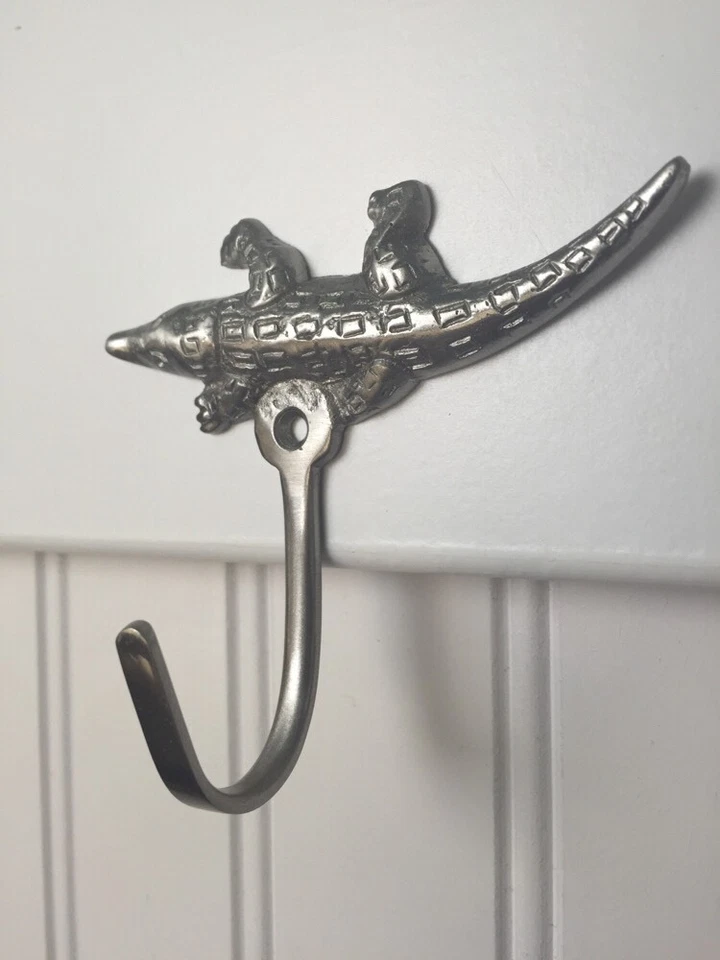 Satin Nickel Decorative Caiman Alligator Crocodile Hooks - Image 2 of 4