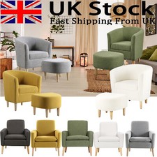 Padded Fabric Linen Accent Armchair Single Couch Seat Tub Chair With Foot Stool
