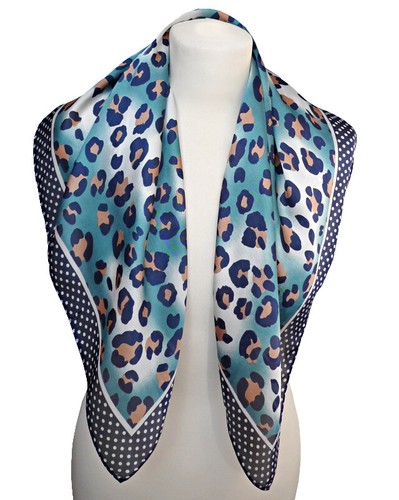 leichtes Damen Cabrio Tuch Kopf- Halstuch Punkte Leo Muster blau weiß braun 1079 - Bild 4 von 4