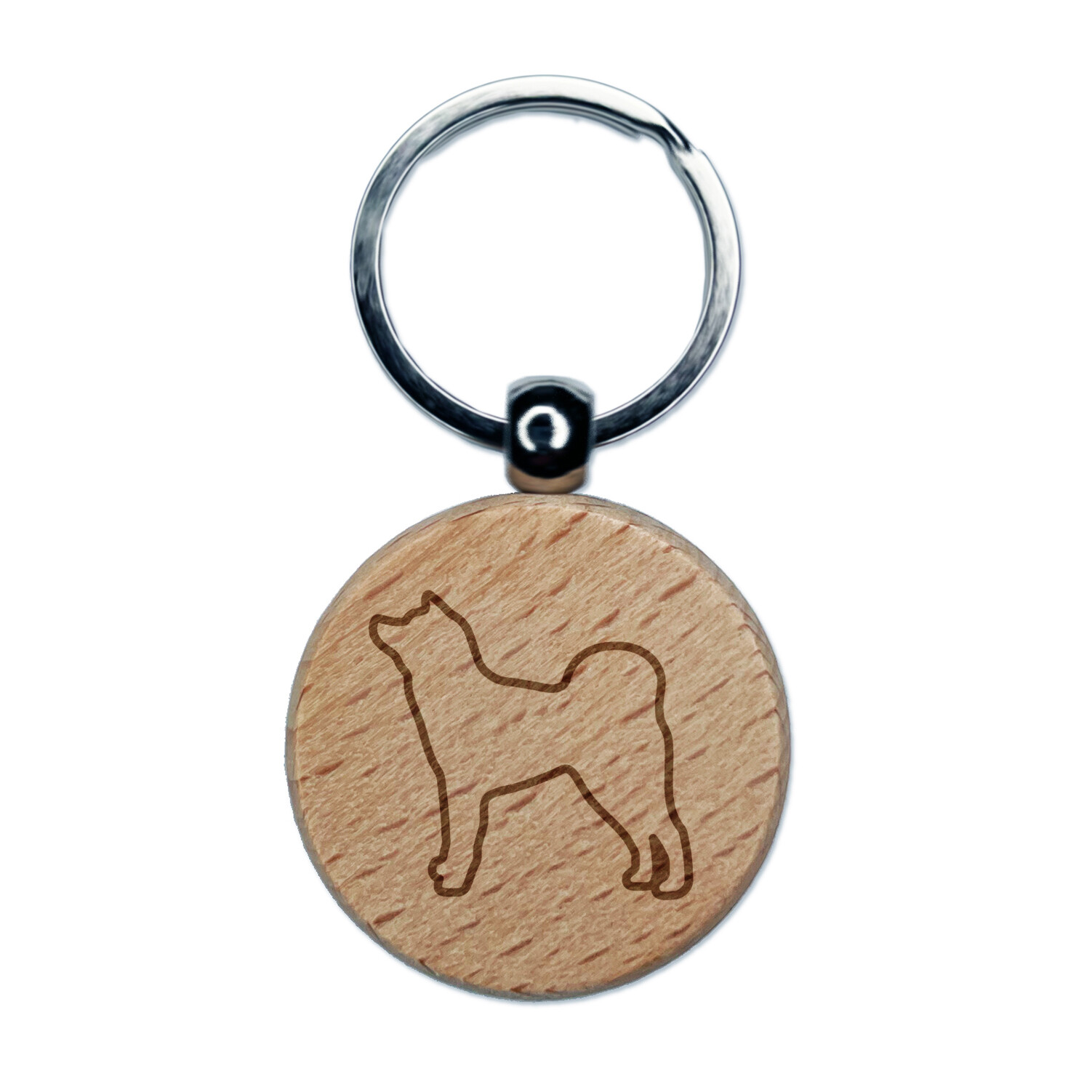 Japanese Akita Dog Outline Engraved Wood Round Keychain Tag Charm