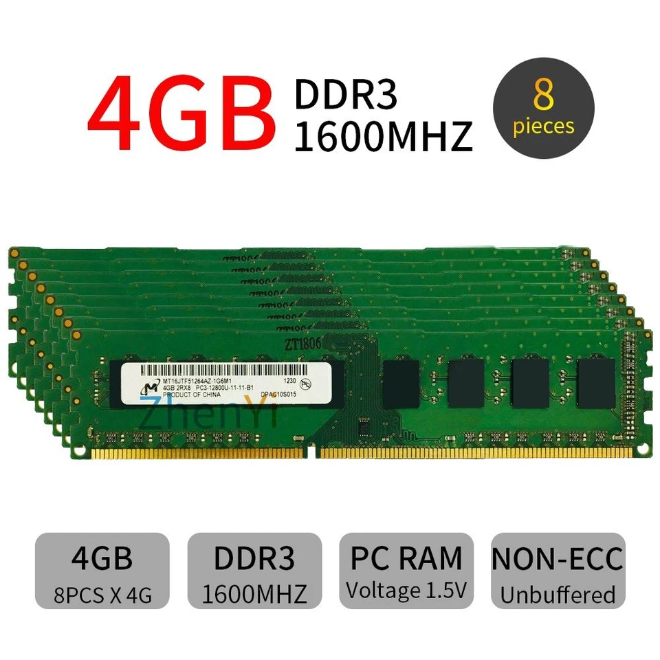 32GB 16GB 8GB 4G PC3-12800 DDR3-1600 Desktop RAM Intel CPU Memory For Micron LOT - Image 2 of 4