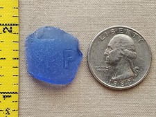 PURE BEACH SEA GLASS SURF TUMBLED CORNFLOWER LIGHT BLUE PENDANT LETTERS RARE D1