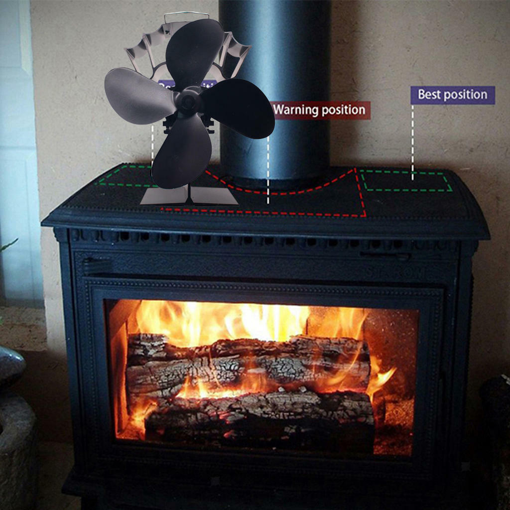 4-Blades Heat Powered Fireplace Fan Stove Burning Top Fan Silent Fuel  Saving | eBay