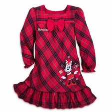 Disney Store Minnie Mouse Girl's Nightgown Nightshirt Plaid Christmas Holiday PJ