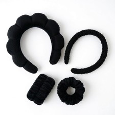 Spa Headband and Wristband Set for Face Washing, Soft Puffy Terry Cloth Makeu...