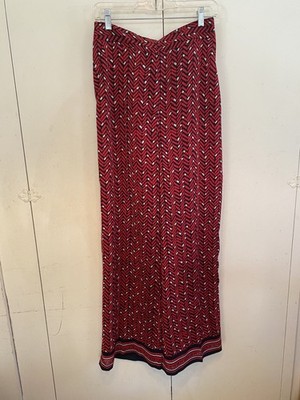 Carolina Herrera Signature Classic Red Silk Wide Leg Pants Waist 29  High Rise