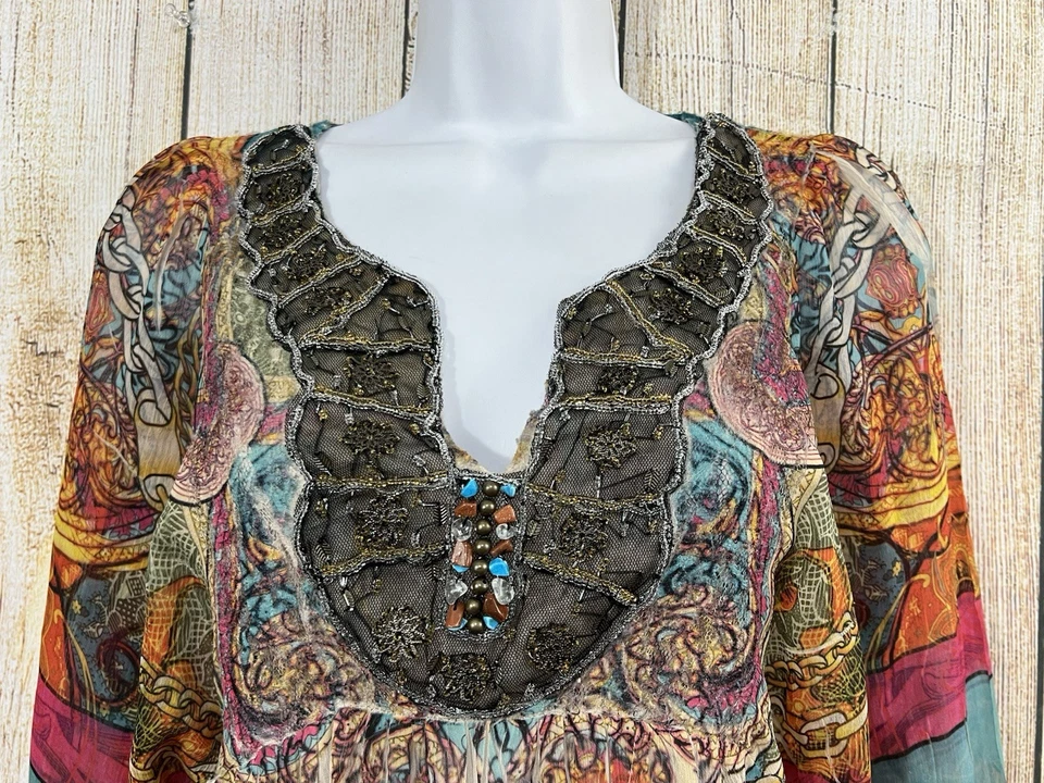 Top túnica Mushka Sienna Rose Babydoll S adornada estampado mixto Y2K hada boho Foto 2 de 4