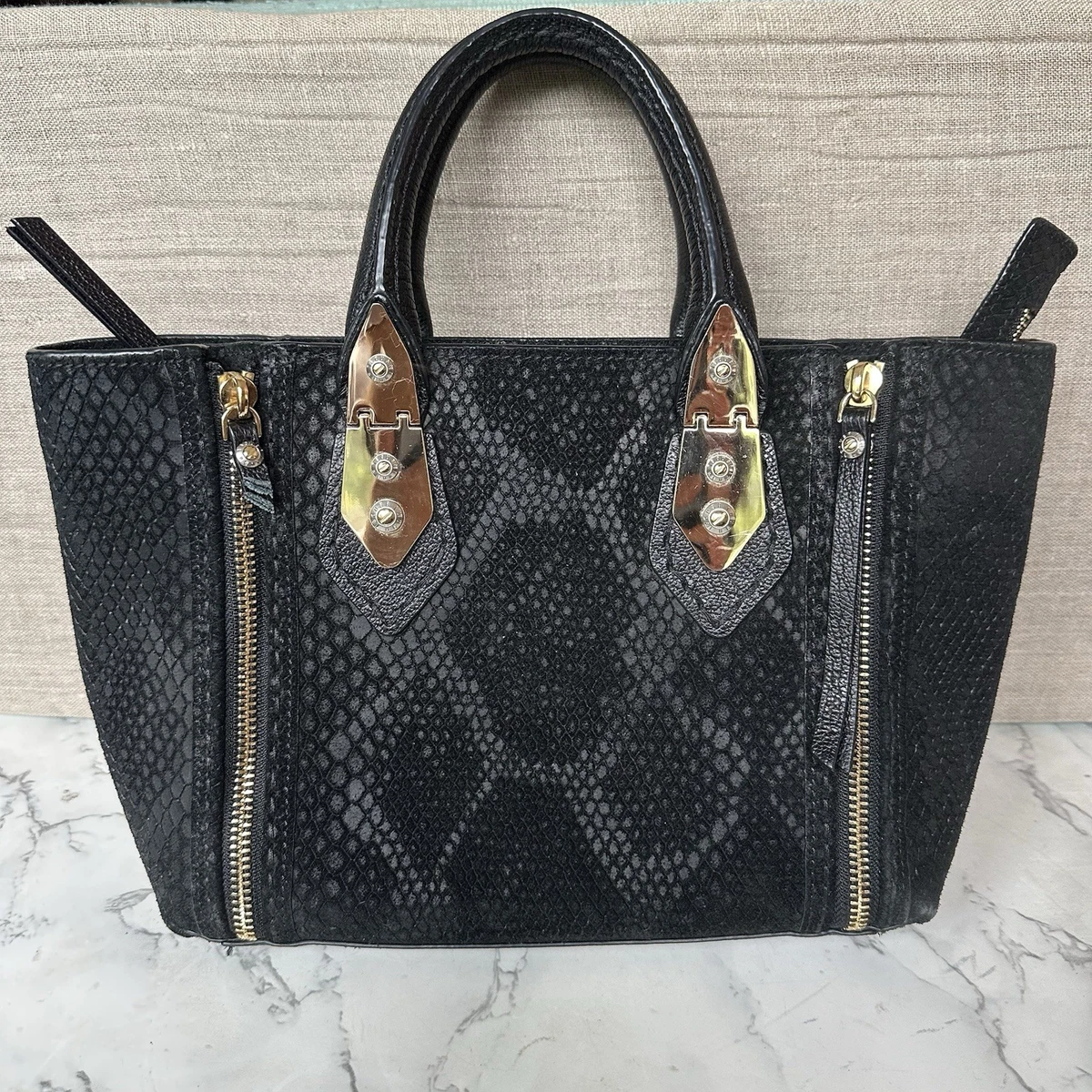 EUC Henri Bendel Black Duffel Bag with Metal Accents Henri Bendel Metallic Silver Satchel Tote Shoulder  main image 3