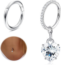 2Pcs Belly Button Rings for Women Surgical Stainless Steel Clicker Belly Rings H