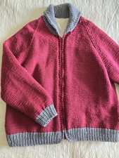 Vintage 70s Cowichian-style Sweater Jacket Adult 2XL. Talon Zipper Maroon Mens